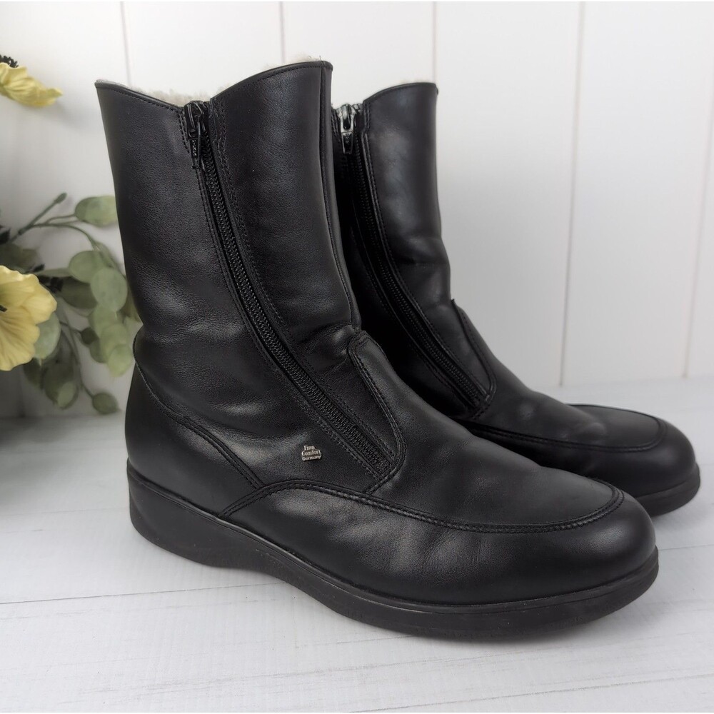 Finn Comfort Minsk Boots Black Nappa Leather Wool-lined Winter Size 8.5